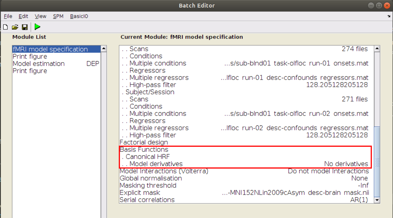 Corresponding options in SPM batch